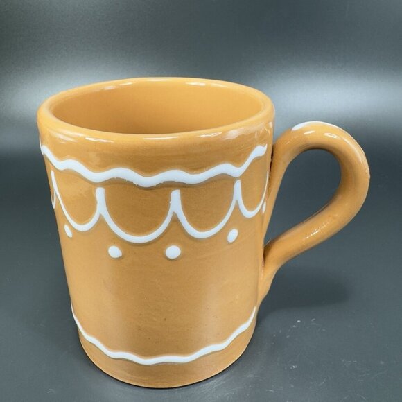 Pier 1 Coffee Mug Cup Brown Gingerbread White Swirl Mug Hand Painted Italy - Picture 10 of 11